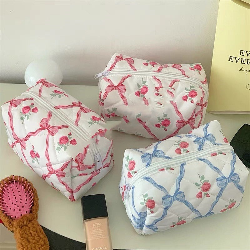 Bow Cosmetic Bag Large Capacity Travel Skincare Storage