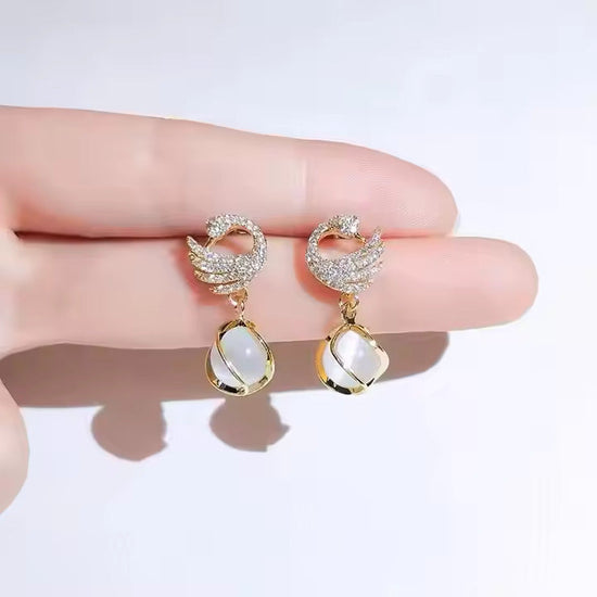 Cozy Crystal Swan Drop Earrings-0