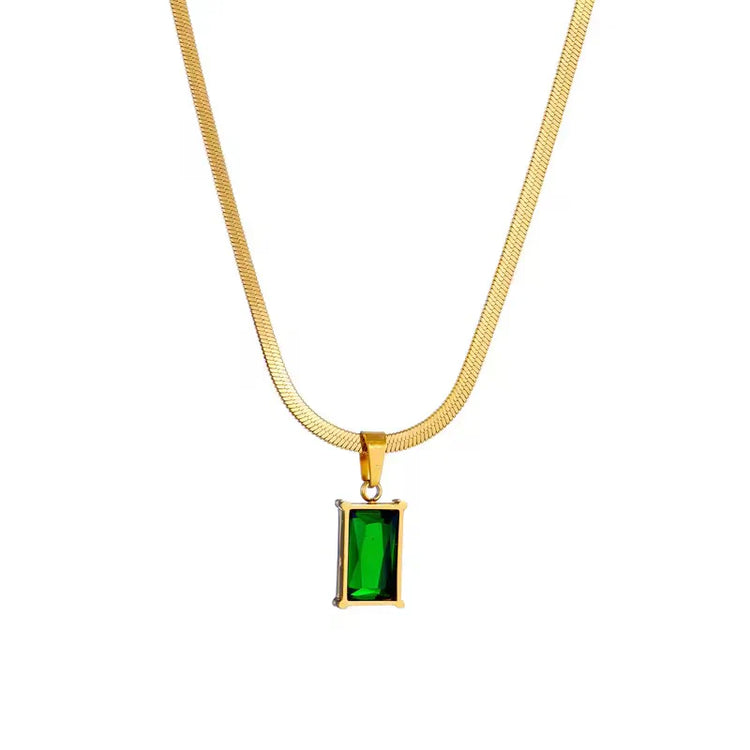 Emerald Herringbone Chain Pendant Necklace-0