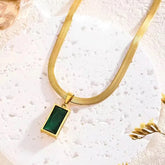 Emerald Herringbone Chain Pendant Necklace-4