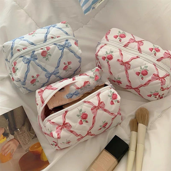 Bow Cosmetic Bag Large Capacity Travel Skincare Storage