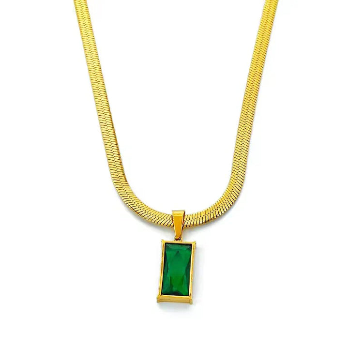 Emerald Herringbone Chain Pendant Necklace-1