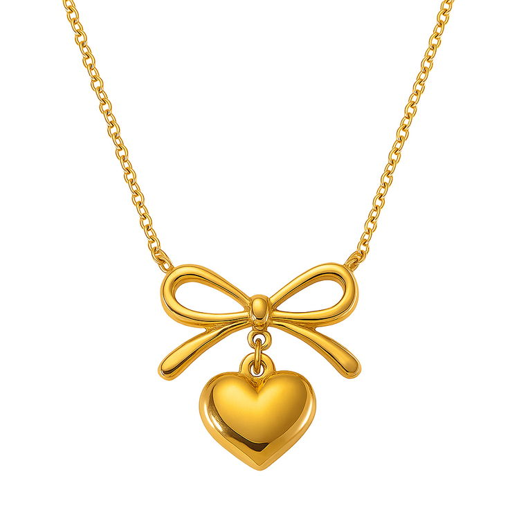 Bow Heart Pendant Necklace -Dainty Cute Pendant Jewelry Gift-0